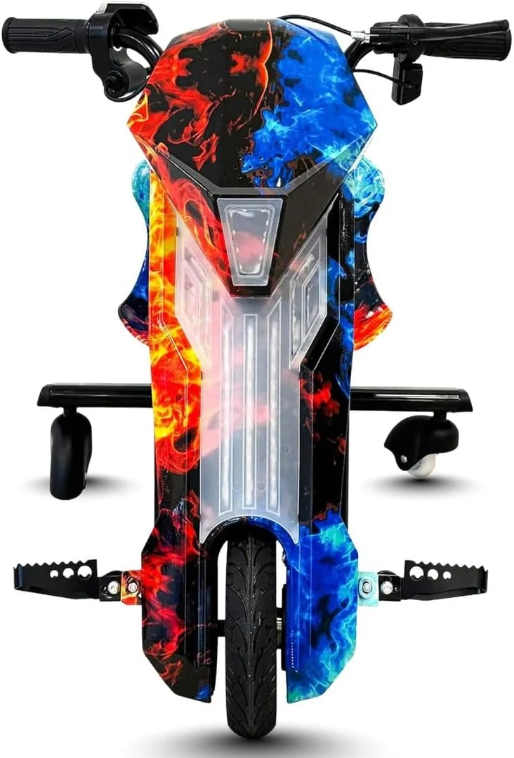 اسکوتر دریفت برقی 36 ولت کودکانه – سه چرخه دریفت سه چرخ با نمایشگر LCD | چرخ های لاستیکی | طراحی هنری کمیک | اسباب بازی سواری برای پسران و دختران | آبی