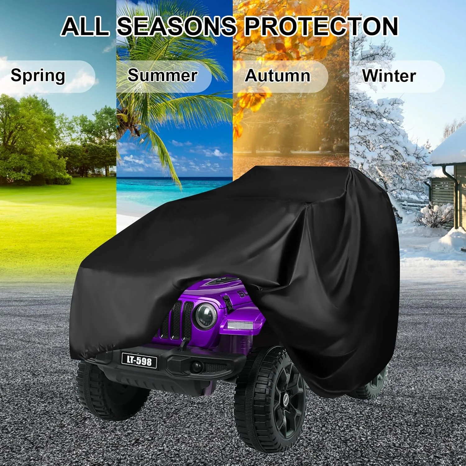 روکش بزرگ اسباب بازی ماشین کودک - پارچه آکسفورد 420D، روکش جهانی ماشین ضد آب و ضد گرد و غبار ضد اشعه ماوراء بنفش، روکش ماشین سواری برقی کودک در فضای باز برای وسایل نقلیه برقی/موتورسیکلت/موتور چهار چرخ/کارتینگ (145*84*97 سانتی متر)