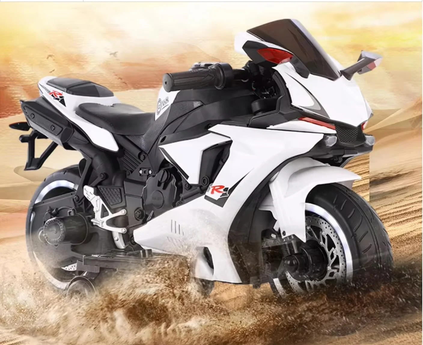 موتورسیکلت برقی کودکانه، 12 ولت، سواری تعاملی با چراغ های LED و موسیقی، سفید