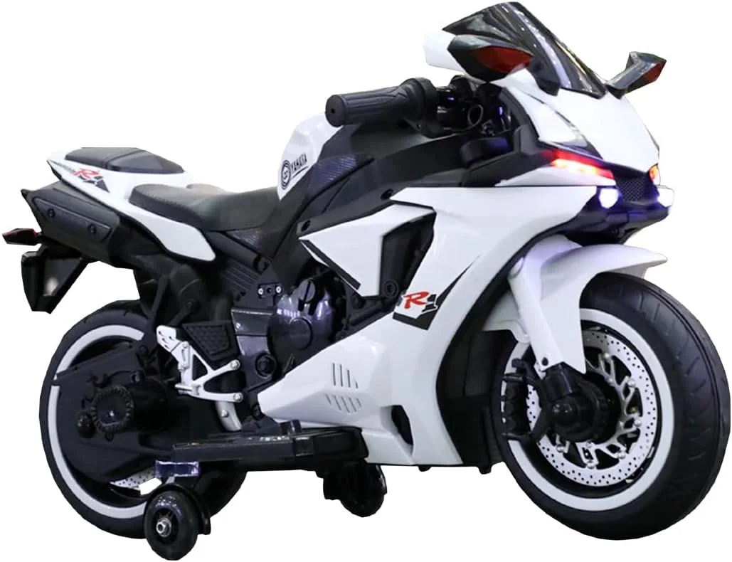 موتورسیکلت برقی کودکانه، 12 ولت، سواری تعاملی با چراغ های LED و موسیقی، سفید