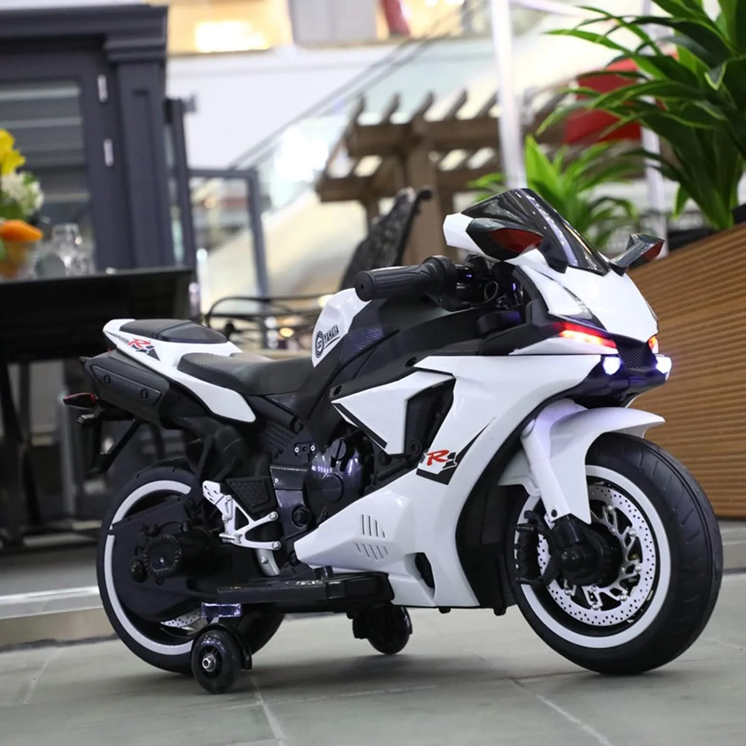 موتورسیکلت برقی کودکانه، 12 ولت، سواری تعاملی با چراغ های LED و موسیقی، سفید