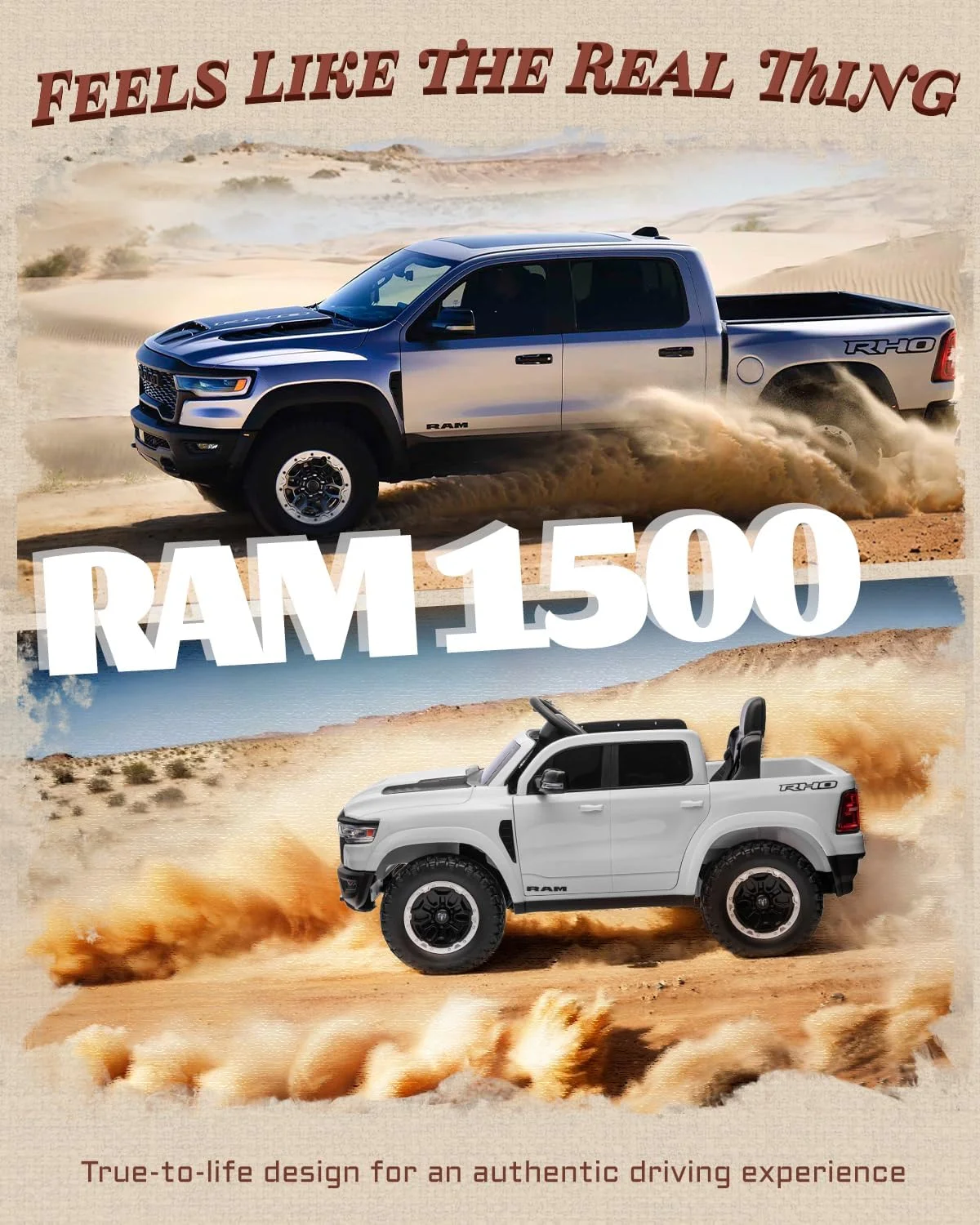 ماشین بازی سواری مدل Ram 1500 Rho 12v برای کودکان، ماشین الکتریکی با کنترل از راه دور، کامیون اسباب بازی سواری برای کودکان نوپا با محفظه بار، شروع نرم، موسیقی، بلوتوث (سفید)
