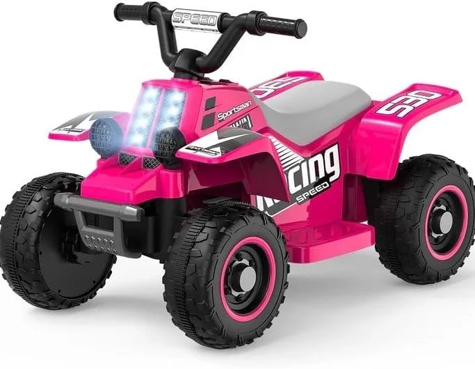 ماشین ATV شارژی کودکانه، چهار چرخ، با چراغ های LED - صورتی
