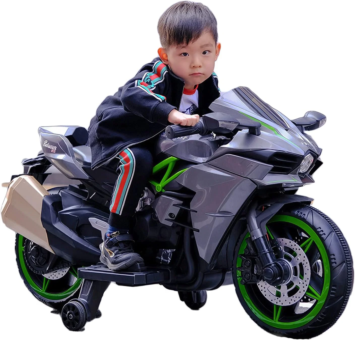 موتور سیکلت برقی 12 ولت کودکانه با چراغ های ال ای دی و موسیقی، سرعت متغیر بی نهایت با چرخاندن دریچه گاز، موتور سیکلت برقی آفرود (خاکستری)