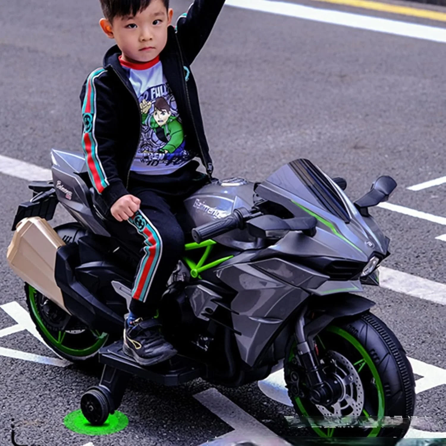 موتور سیکلت برقی 12 ولت کودکانه با چراغ های ال ای دی و موسیقی، سرعت متغیر بی نهایت با چرخاندن دریچه گاز، موتور سیکلت برقی آفرود (خاکستری)