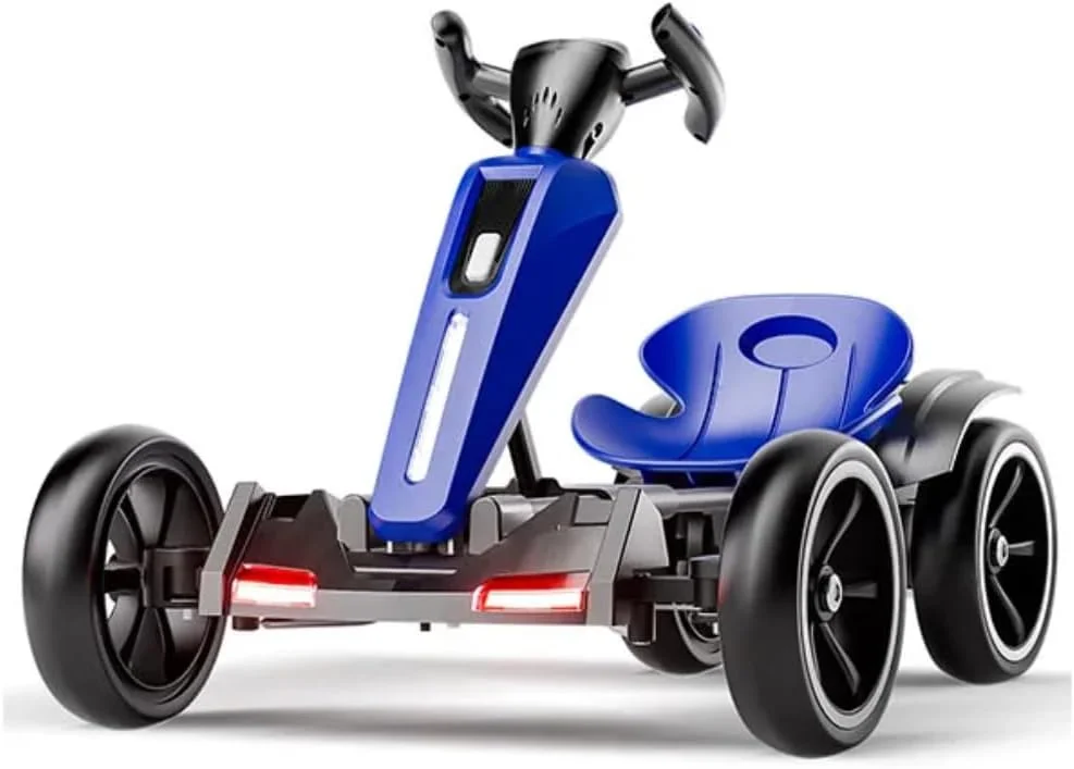 ماشین کارتینگ برقی FIETS، اسباب بازی سواری 4 چرخ با کنترل از راه دور، چراغ های LED، طراحی تاشو، موتورهای دوگانه 12 ولت، برای سنین 3-7 سال (آبی)