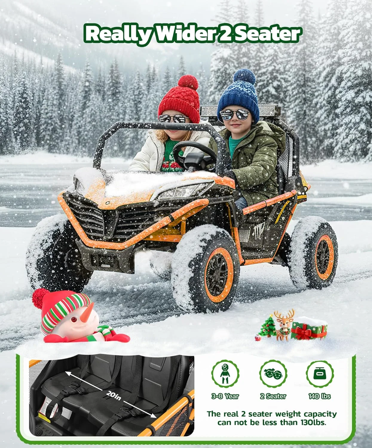 ماشین بازی دو نفره بزرگ ELEMARA 24V برای کودکان با کنترل از راه دور، UTV برقی آفرود با باتری 10AH، اسباب بازی وسیله نقلیه برقی 4WD با سرعت 4.5 مایل در ساعت، حداکثر وزن 63 کیلوگرم با کنترل از راه دور، بلوتوث، LED، 3 سرعت، فضای ذخیره سازی برای 3-8 سال