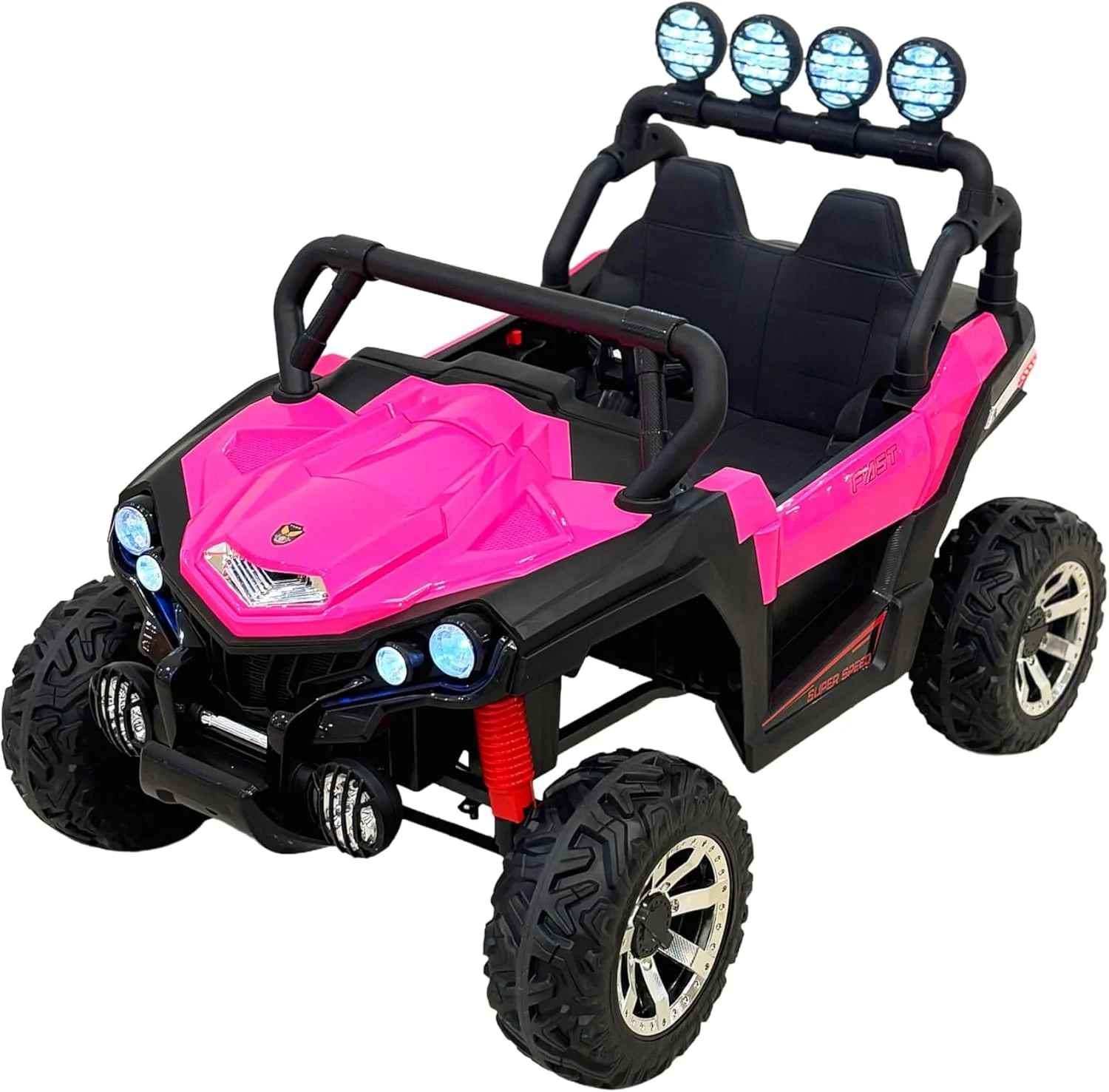 موتور چهارچرخ کودکانه برقی، 12 ولت، سفید و مشکی، با چراغ های LED و محافظ 3-7 سال (صورتی)