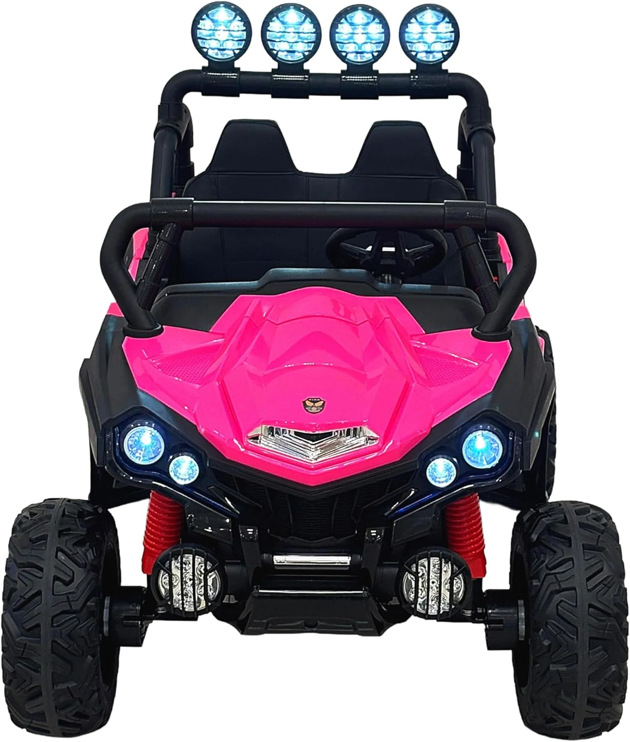 موتور چهارچرخ کودکانه برقی، 12 ولت، سفید و مشکی، با چراغ های LED و محافظ 3-7 سال (صورتی)