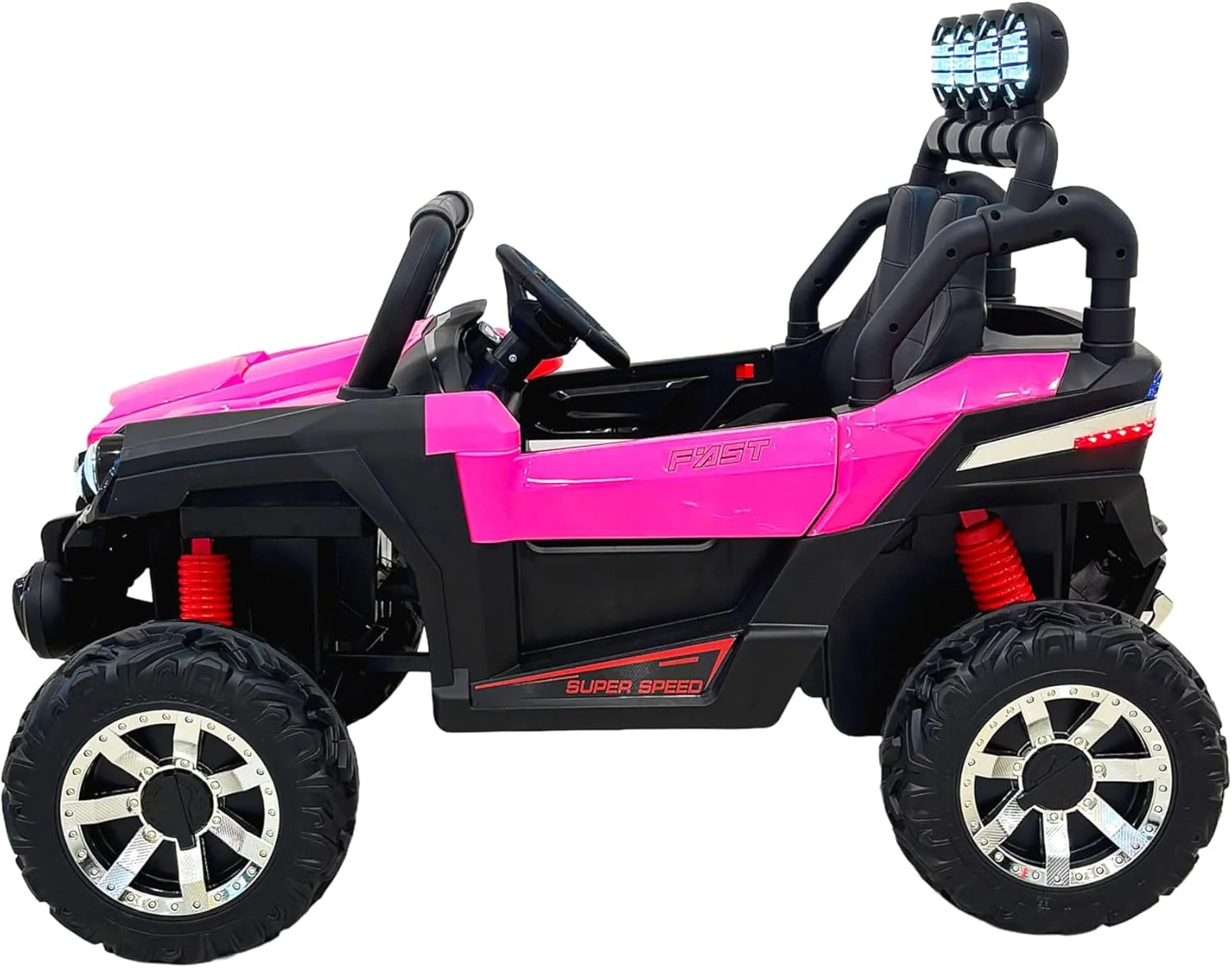 موتور چهارچرخ کودکانه برقی، 12 ولت، سفید و مشکی، با چراغ های LED و محافظ 3-7 سال (صورتی)