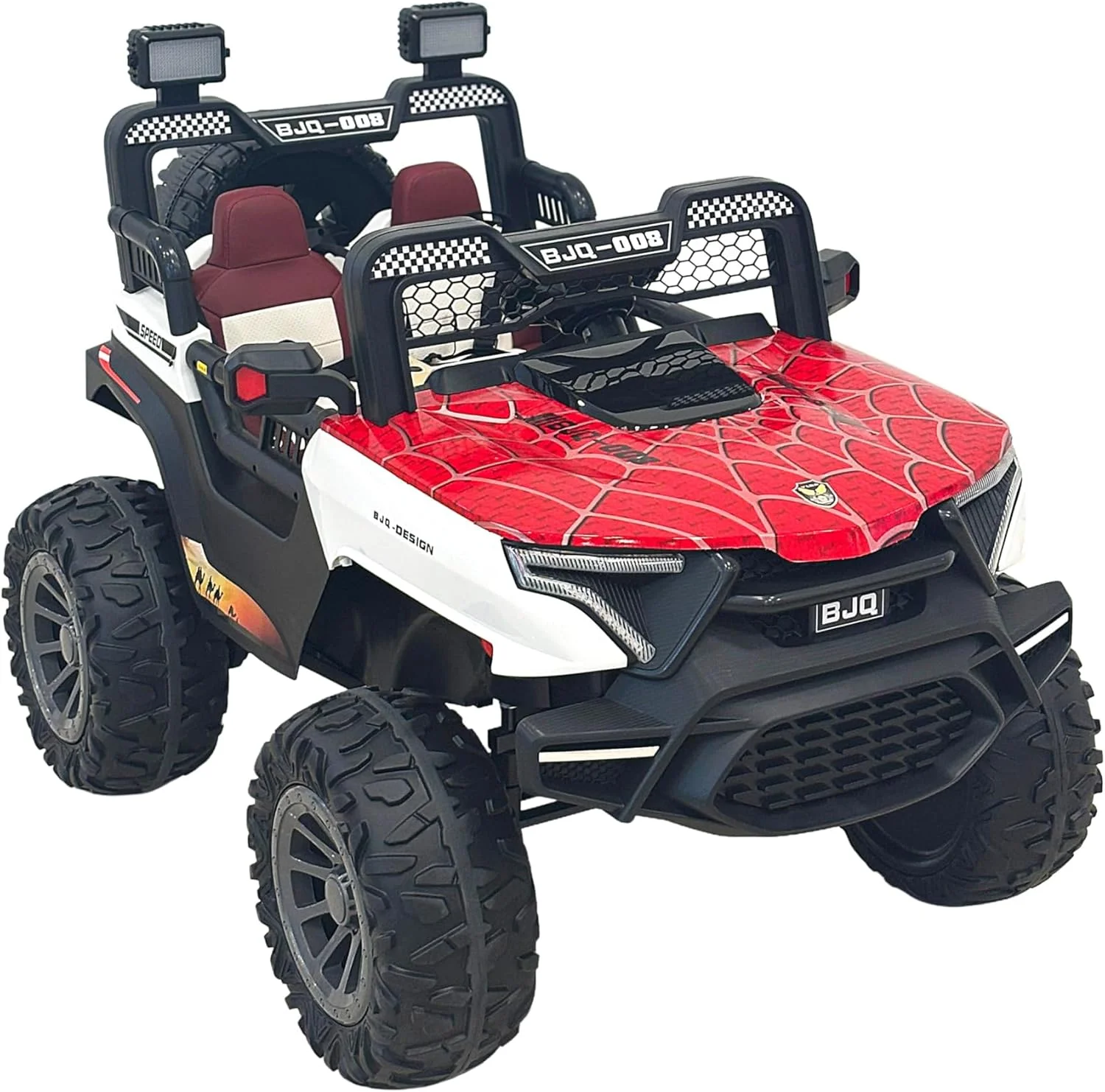 موتور چهارچرخ کودکانه طرح عنکبوتی، باتری 12 ولت، چراغ های ال ای دی، قرمز و مشکی مناسب 3 تا 7 سال