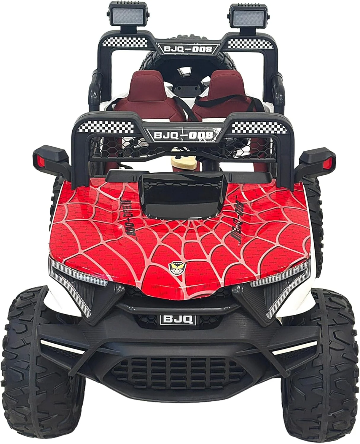 موتور چهارچرخ کودکانه طرح عنکبوتی، باتری 12 ولت، چراغ های ال ای دی، قرمز و مشکی مناسب 3 تا 7 سال