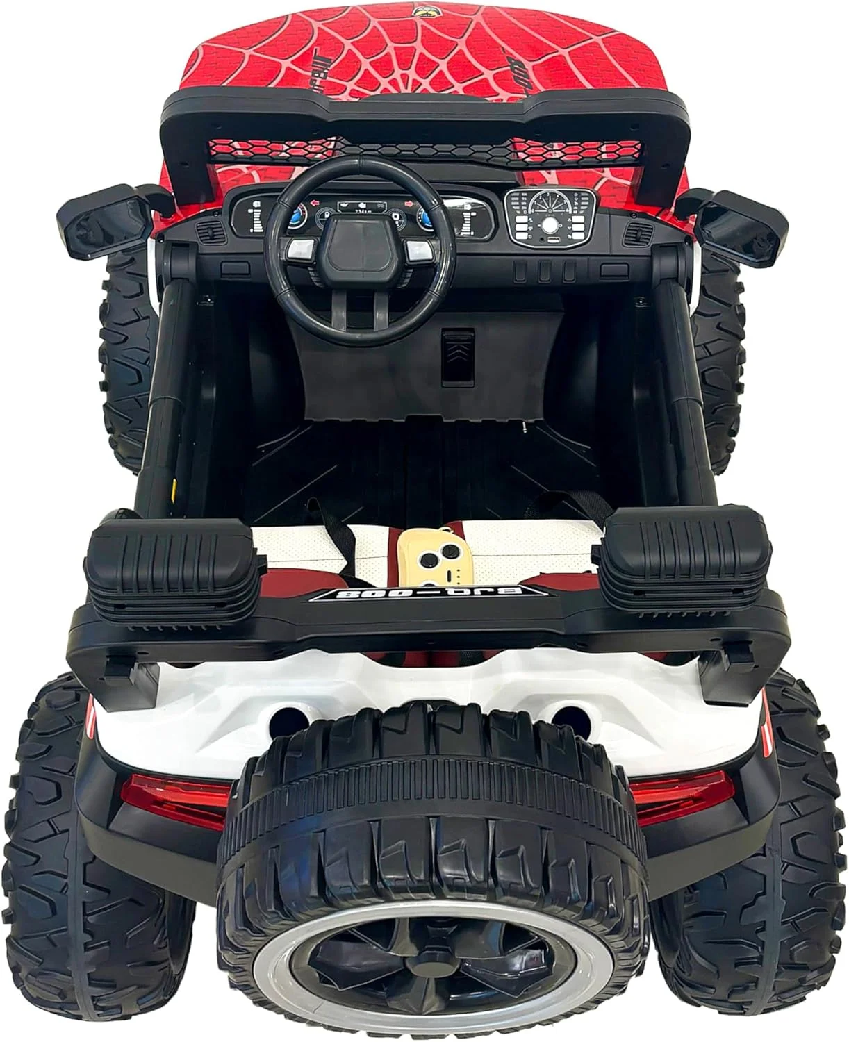موتور چهارچرخ کودکانه طرح عنکبوتی، باتری 12 ولت، چراغ های ال ای دی، قرمز و مشکی مناسب 3 تا 7 سال