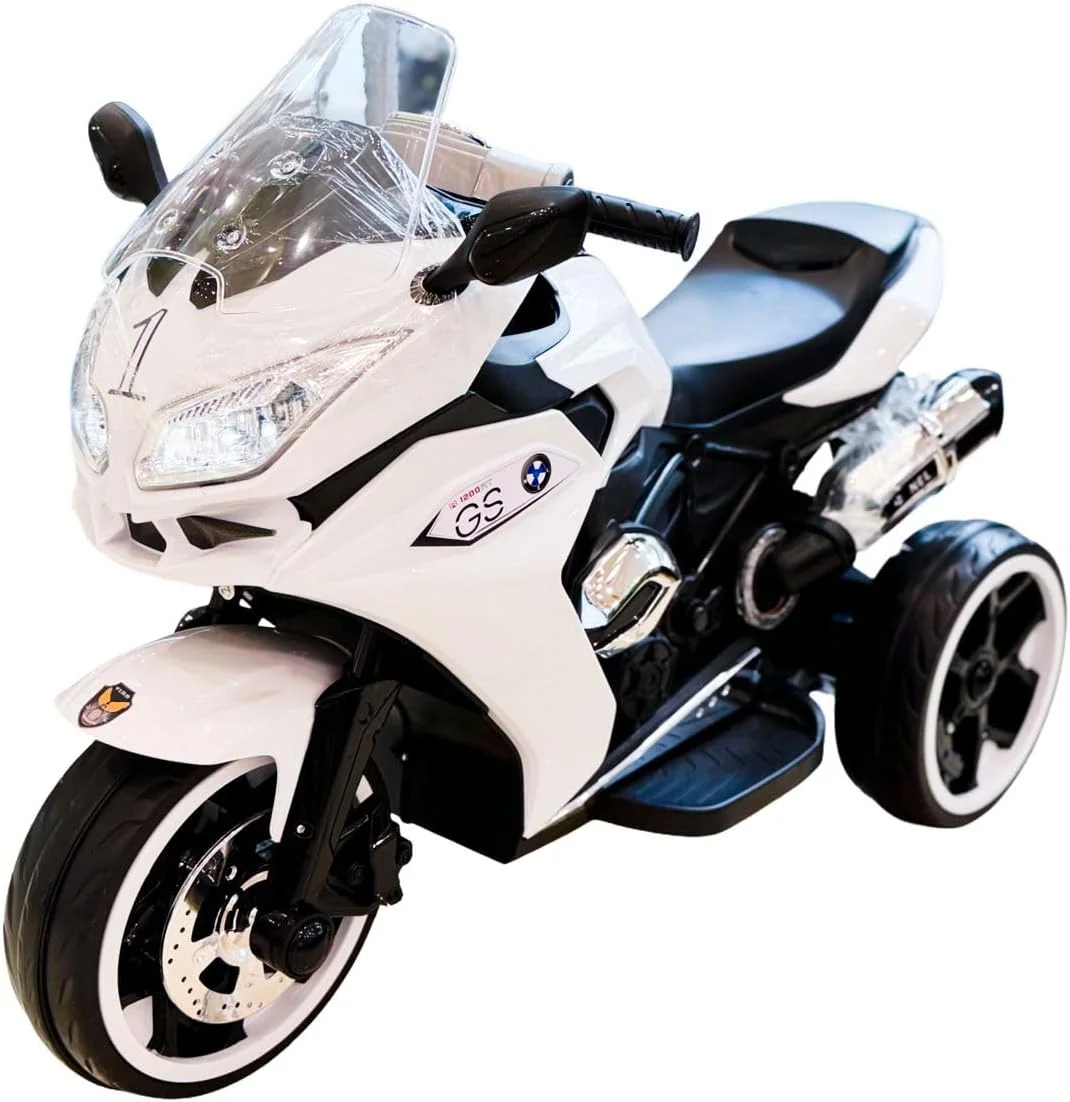 موتور سیکلت برقی کودک Winner، سفید، موتور اسپرت باتری خور با چراغ های LED، طراحی 3 چرخ مناسب 3-6 سال