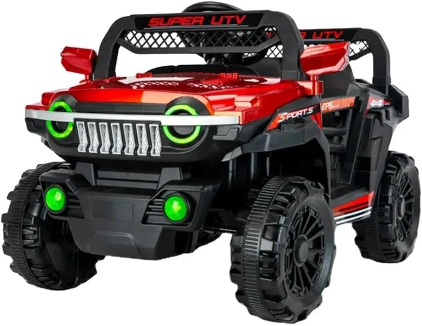 جیپ سواری الکتریکی فوق العاده UTV، قرمز و مشکی، دو موتوره، ماشین کنترلی با چراغ های LED، 65x102x60 سانتی متر، 2-6 سال (قرمز)