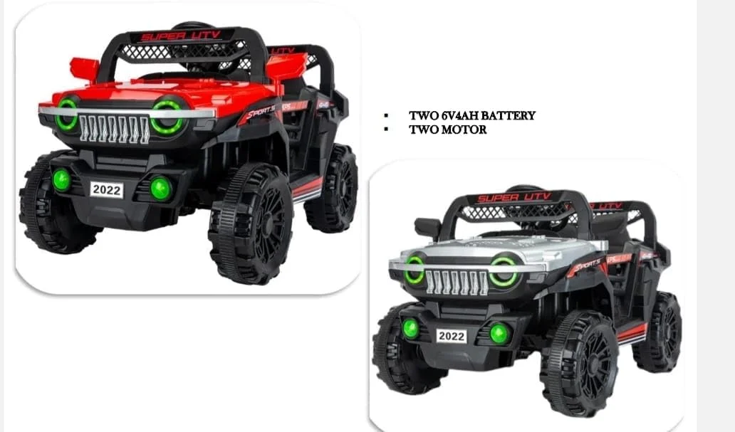 جیپ سواری الکتریکی فوق العاده UTV، قرمز و مشکی، دو موتوره، ماشین کنترلی با چراغ های LED، 65x102x60 سانتی متر، 2-6 سال (قرمز)
