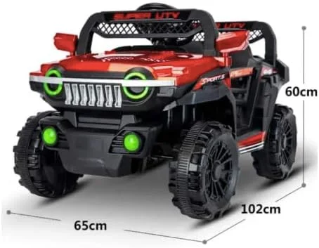 جیپ سواری الکتریکی فوق العاده UTV، قرمز و مشکی، دو موتوره، ماشین کنترلی با چراغ های LED، 65x102x60 سانتی متر، 2-6 سال (قرمز)