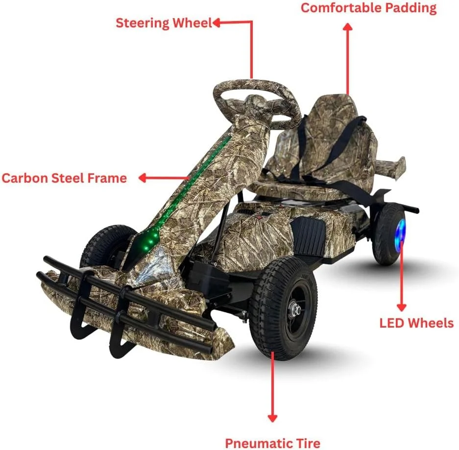 ماشین کارتینگ برقی کودکانه - وسیله نقلیه سواری با باتری 36 ولت | پدال | چراغ های ال ای دی | کمربند ایمنی | طرح استتار