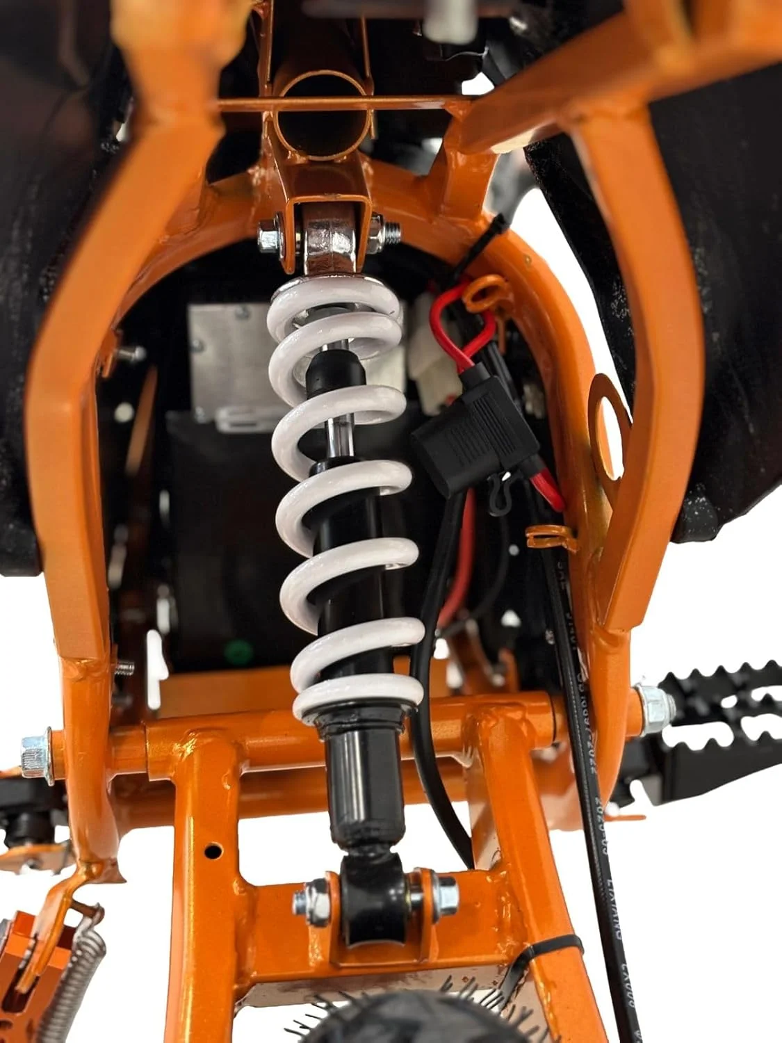 موتور سیکلت برقی آفرود کودکانه با چراغ جلو ال ای دی، فریم نارنجی و طرح شعله آبی و قرمز، ترمز دیسکی مناسب 7 تا 14 سال (مشکی)