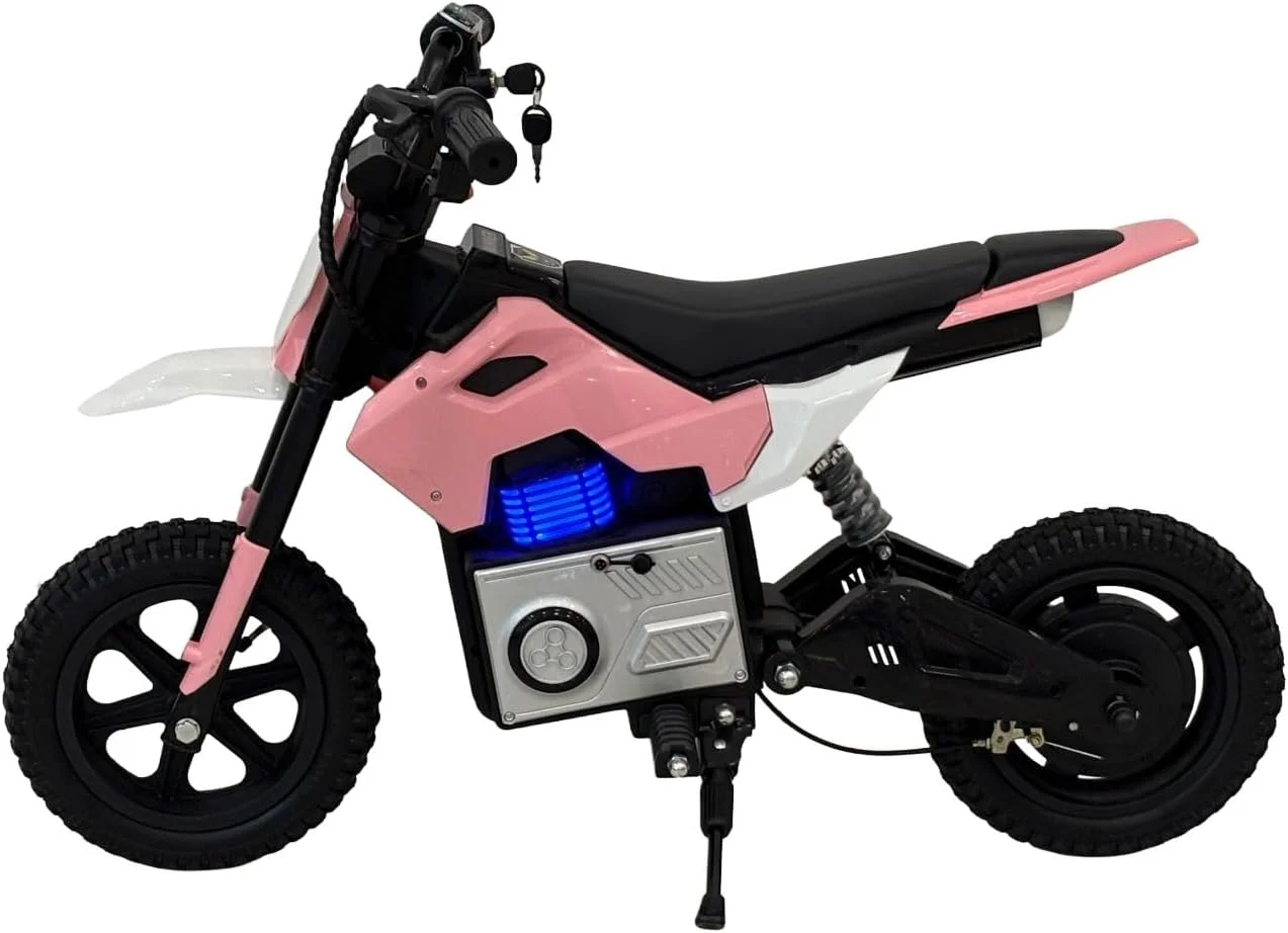 موتور برقی خاکی کودکانه، صورتی و سفید، چراغ های ال ای دی، لاستیک های آفرود، باطری خور، 22 سرعته