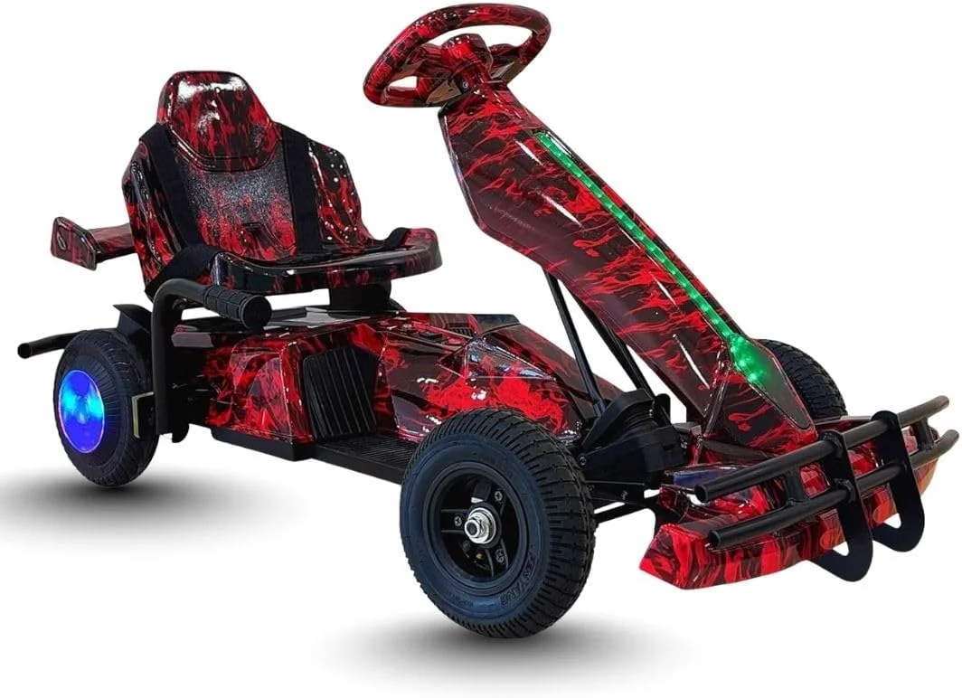 ماشین کارتینگ برقی کودکانه - وسیله نقلیه سواری با باتری 36 ولت | پدال | چراغ های ال ای دی | کمربند ایمنی | قرمز