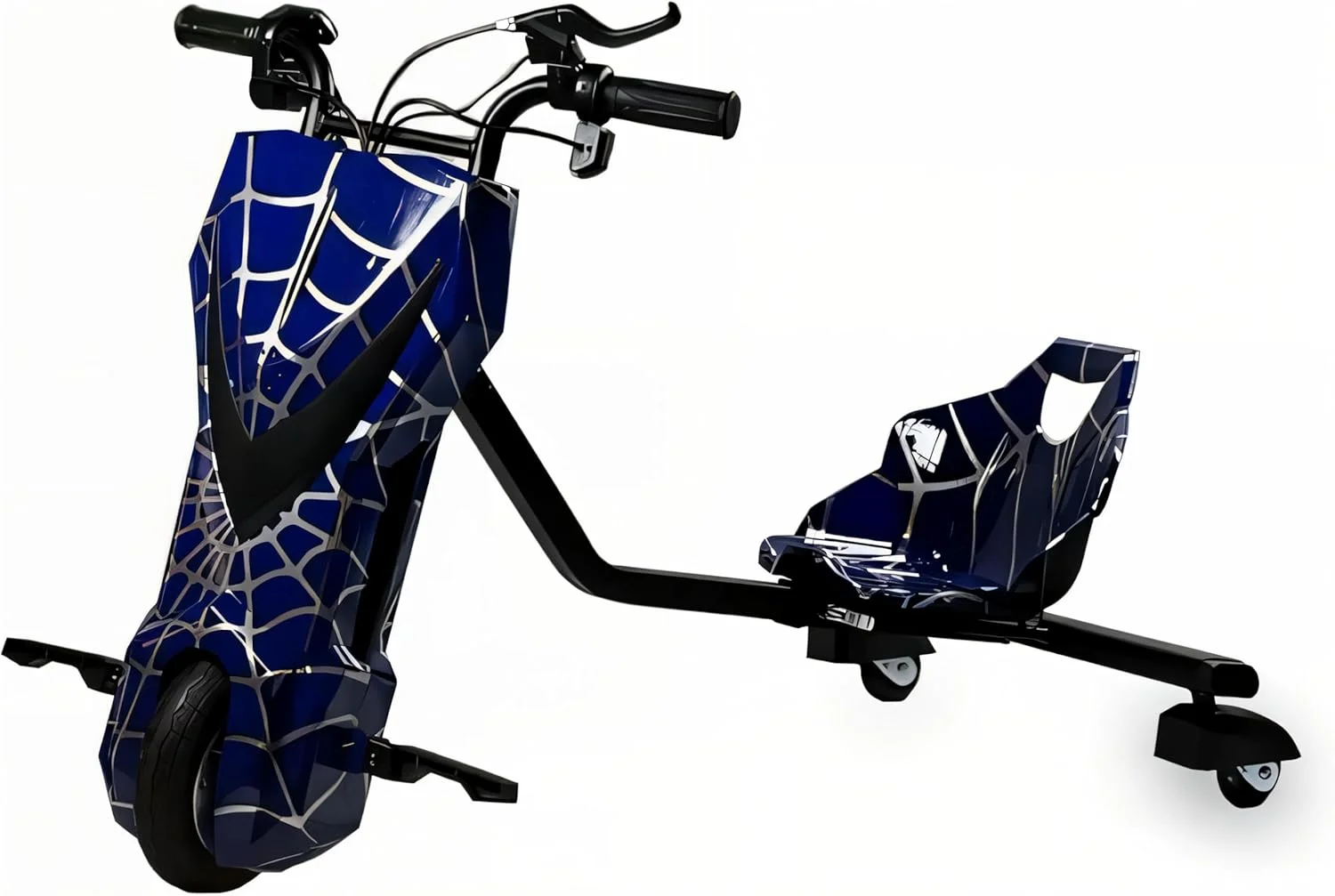 سه چرخه دریفت برقی برای کودکان - چرخ جلوی موتوری 8 اینچی | چرخ های دریفت عقب PU | چراغ های LED | سرعت متغیر - اسباب بازی سواری برای پسران و دختران 8-14 ساله (عنکبوت آبی)