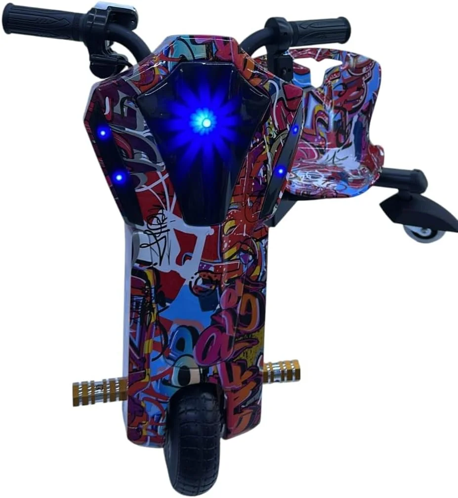 اسکوتر دریفت برقی کودکانه 36 ولت | فریم قابل تنظیم، بلندگوی بلوتوث، چراغ های ال ای دی، چرخ های دریفت عقب | دوچرخه دریفت برقی شارژی برای پسران و دختران، اسباب بازی سواری با زمان بازی طولانی (آبی)