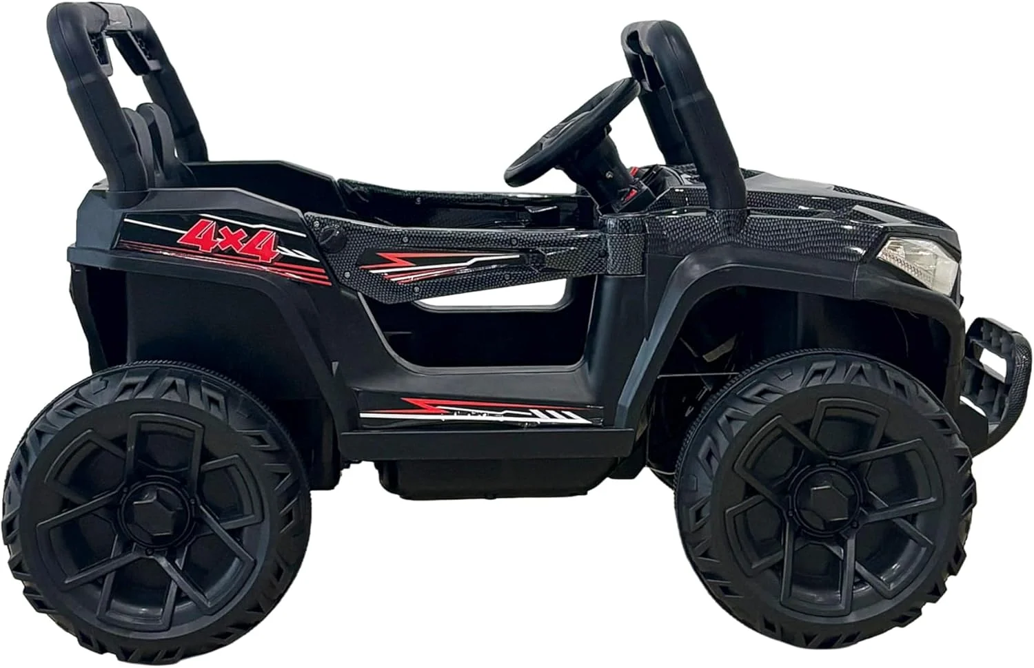 ماشین بازی کودکانه برقی دو سرنشینه 4x4، مشکی با چراغ های LED، طراحی محافظ ماشین بازی کودکانه برقی دو سرنشینه 4x4، مشکی با چراغ های LED، طراحی محافظ