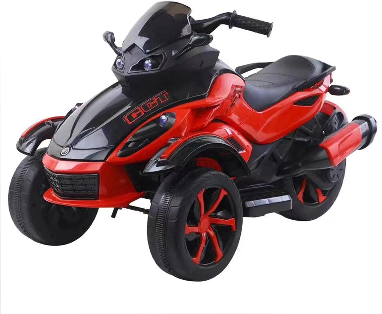 موتور چهار چرخ شارژی دورسا 12 ولت با سه چرخ و چراغ های CCT، همراه با موسیقی، صدا و نور | موتور شارژی کودک مناسب برای رنج سنی 2 تا 6 سال (قرمز)
