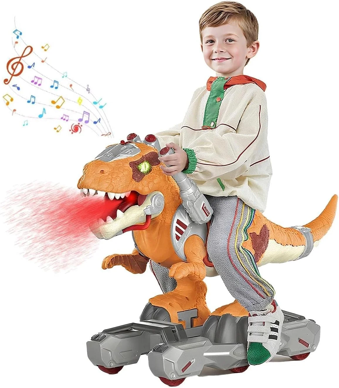 ماشین سرسره‌ای دایناسور برای کودکان، اسباب‌بازی دایناسور مناسب کودکان 3 سال به بالا، ماشین هل دادنی برقی با موسیقی، جلوه‌های نوری و صوتی، اسباب‌بازی سواری باتری‌خور، دوچرخه تعادلی مناسب کودکان 2 سال به بالا (نارنجی)