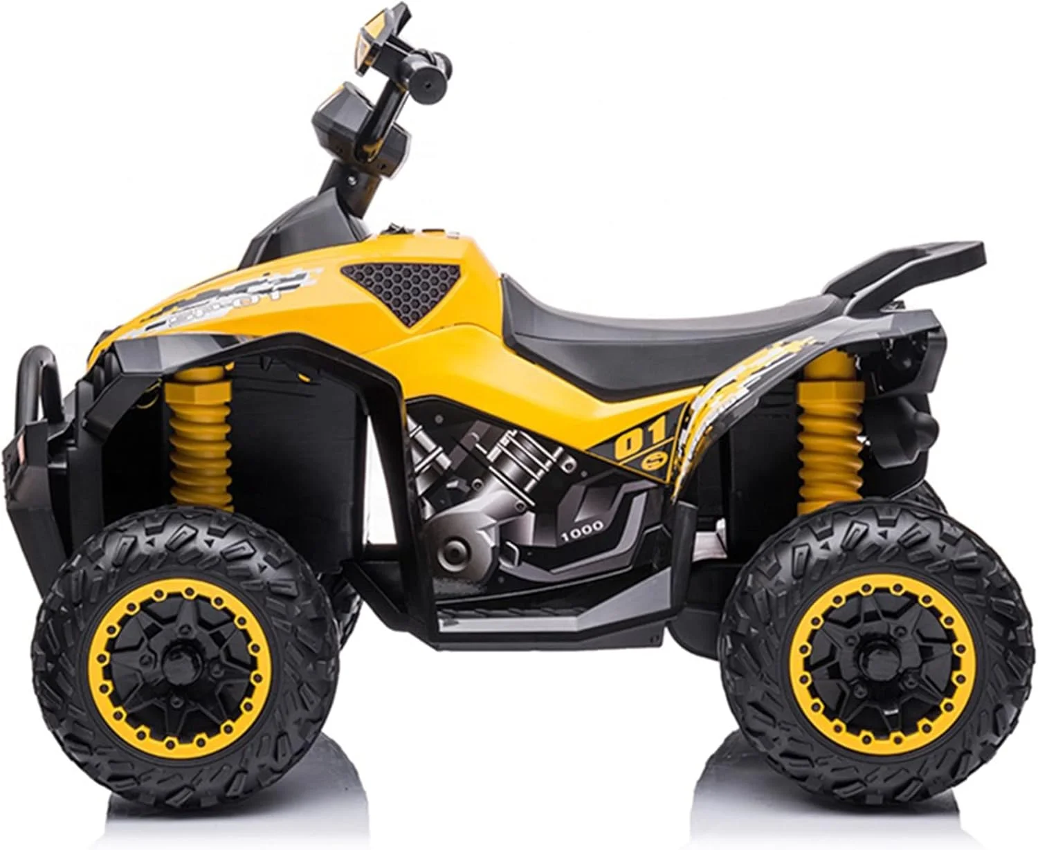 ماشین ATV چهار چرخ کودکانه DERAK، اسباب بازی کودک، موتور برقی 12 ولت با باتری، چرخ های EVA، صندلی چرمی - زرد ماشین ATV چهار چرخ کودکانه DERAK، اسباب بازی کودک، موتور برقی 12 ولت با باتری، چرخ های EVA، صندلی چرمی - زرد