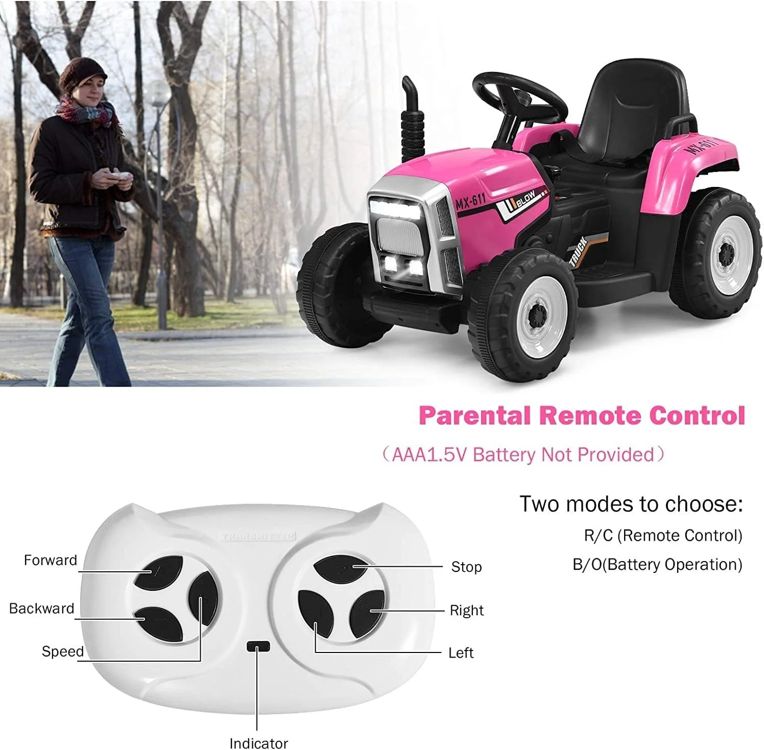 تراکتور سواری کودک با تریلر جداشدنی، وسایل نقلیه الکتریکی 12 ولت کودکانه با لودر زمینی 3 دنده، طراحی بی سیم و USB، دارای 7 چراغ LED، اسباب بازی تراکتور کنترل از راه دور برای کودکان 3+ (صورتی) تراکتور سواری کودک با تریلر جداشدنی، وسایل نقلیه الکتریکی 12 ولت کودکانه با لودر زمینی 3 دنده، طراحی بی سیم و USB، دارای 7 چراغ LED، اسباب بازی تراکتور کنترل از راه دور برای کودکان 3+ (صورتی)