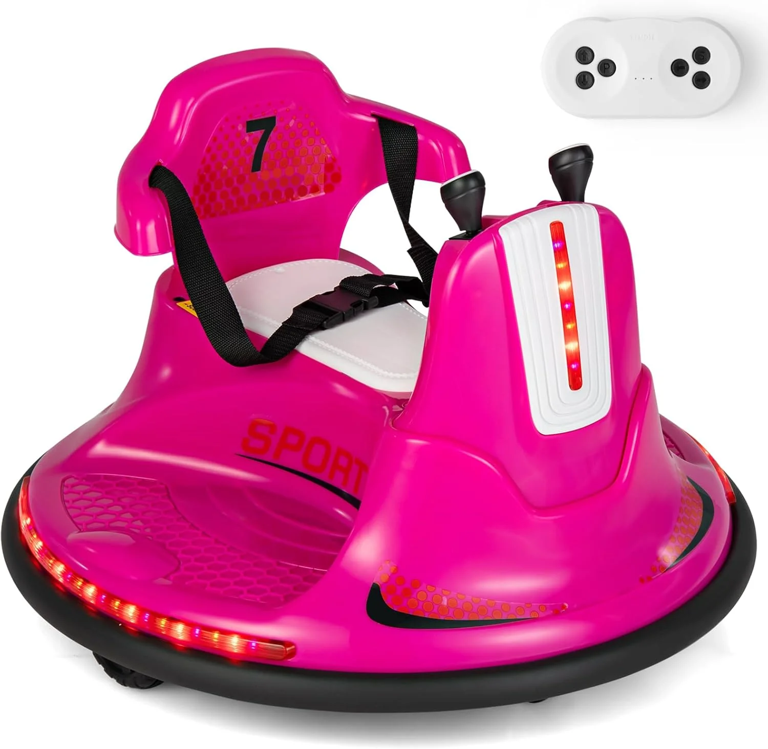 ماشین سپر کوبنده Costzon، وسیله نقلیه الکتریکی با باتری و کنترل از راه دور، کمربند ایمنی، موسیقی، چراغ های چشمک زن، جوی استیک، چرخش 360 درجه، 2 حالت رانندگی، هدیه برای دختر پسر، ماشین سواری (صورتی)