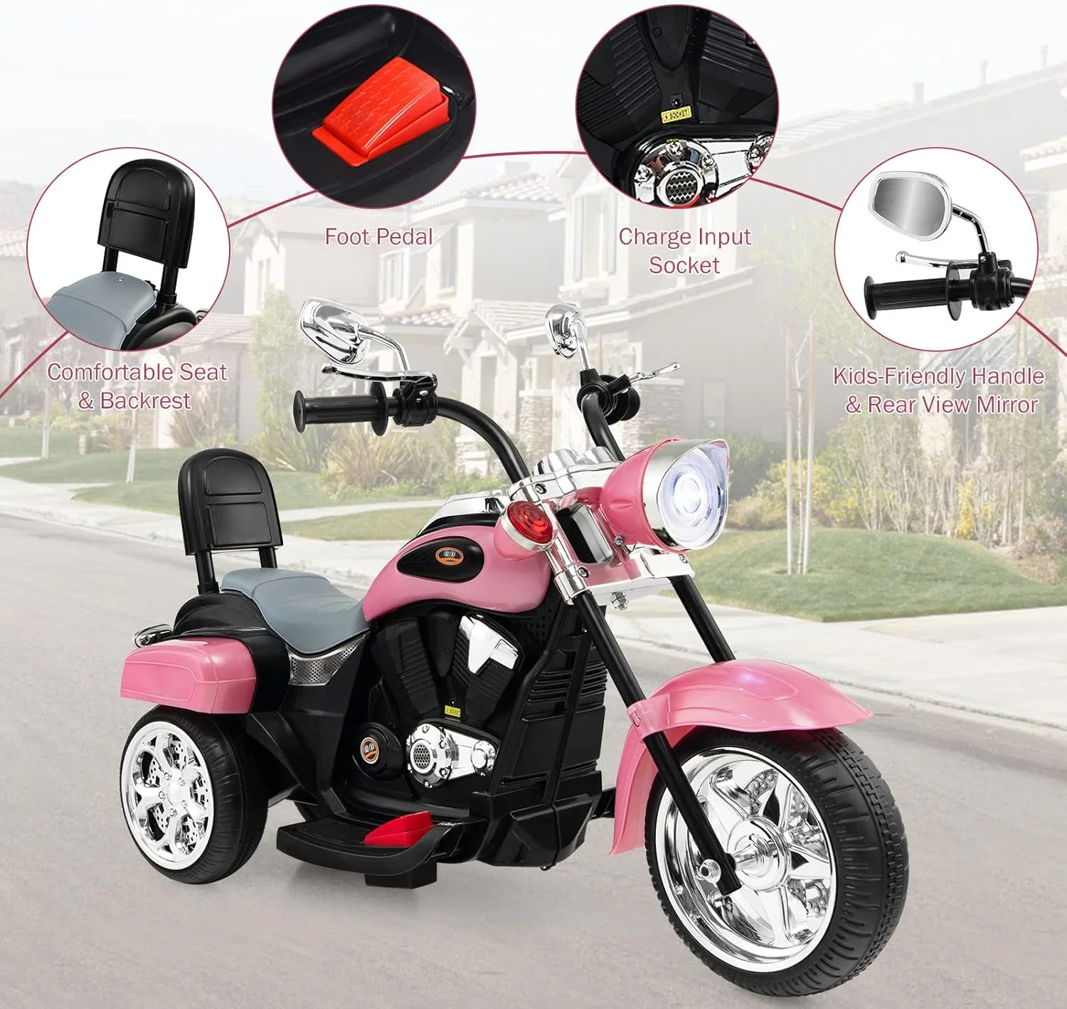 موتور سیکلت کودکانه Costzon، موتور سیکلت سه چرخه شارژی 6 ولتی با بوق و چراغ جلو، اسباب بازی سواری پایدار، موتور سیکلت برقی کودک نوپا، هدیه ای برای پسران و دختران (صورتی) موتور سیکلت کودکانه Costzon، موتور سیکلت سه چرخه شارژی 6 ولتی با بوق و چراغ جلو، اسباب بازی سواری پایدار، موتور سیکلت برقی کودک نوپا، هدیه ای برای پسران و دختران (صورتی)