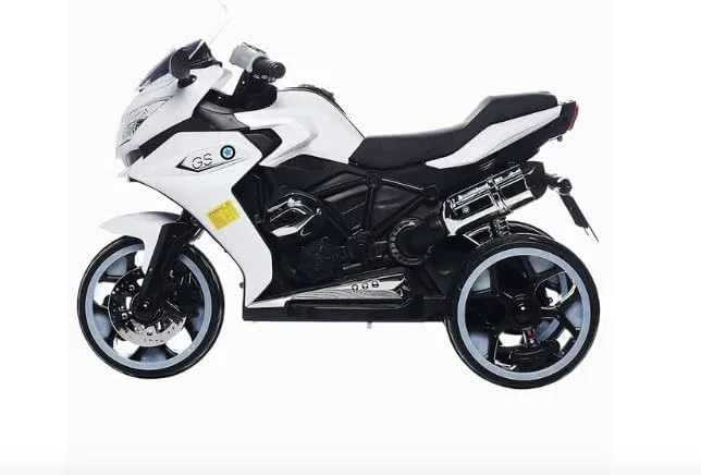 موتورسیکلت برقی کودکانه، موتور سیکلت سواری سبک اسپرت (1200GS) برای کودکان، سه چرخه برقی ماشین اسباب بازی بزرگ شارژی مناسب برای پسران و دختران 3-9 ساله، (سفید)