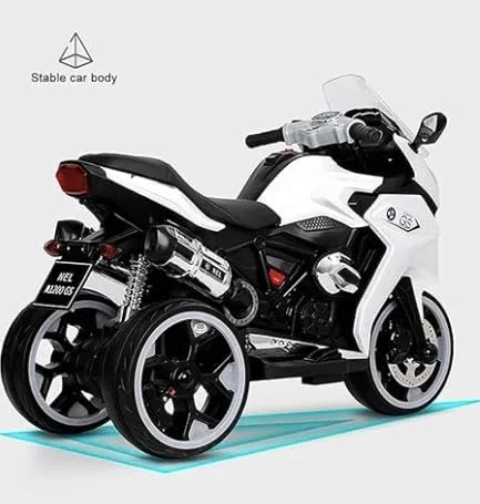 موتورسیکلت برقی کودکانه، موتور سیکلت سواری سبک اسپرت (1200GS) برای کودکان، سه چرخه برقی ماشین اسباب بازی بزرگ شارژی مناسب برای پسران و دختران 3-9 ساله، (سفید)