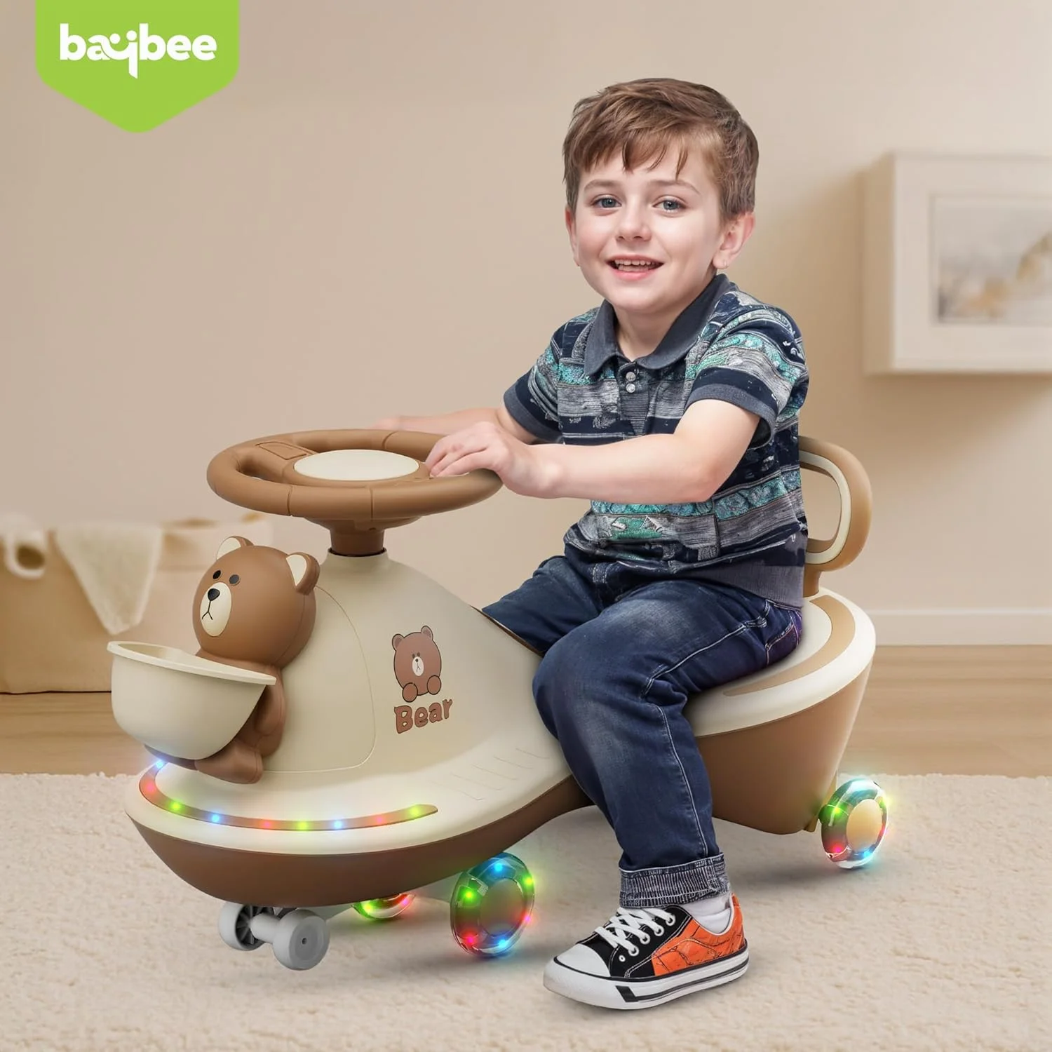 ماشین بازی کودک Baybee، ماشین چرخشی جادویی با سبد جلویی، چرخ های ال ای دی PU، موسیقی و پشتی | اسباب بازی هل دادنی برای کودکان 3 تا 8 سال دختر و پسر (قهوه ای) ماشین بازی کودک Baybee، ماشین چرخشی جادویی با سبد جلویی، چرخ های ال ای دی PU، موسیقی و پشتی | اسباب بازی هل دادنی برای کودکان 3 تا 8 سال دختر و پسر (قهوه ای)