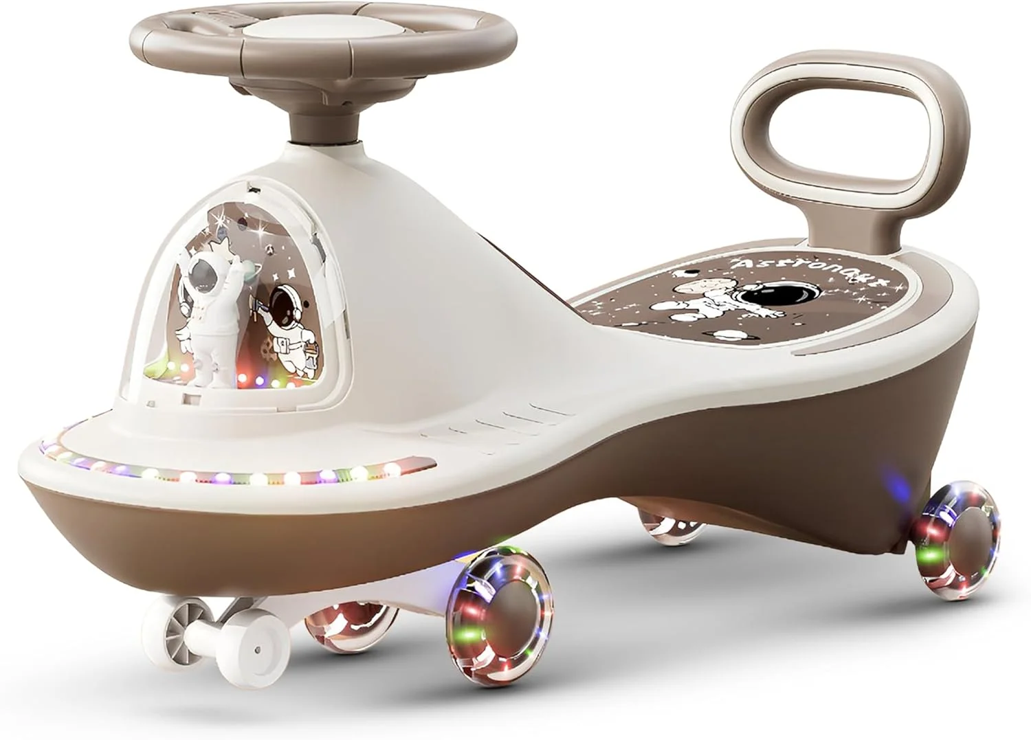 ماشین بازی کودک Baybee Astro، ماشین چرخان جادویی با چرخ های PU LED، موزیک و پشتی | اسباب بازی هل دادنی کودک | ماشین های کودک نوپا برای کودکان 3 تا 8 سال دختر و پسر (قهوه ای)