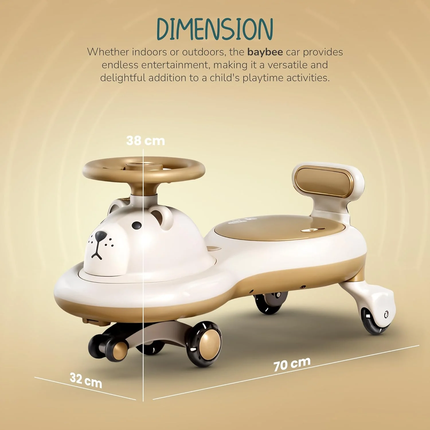 ماشین بازی کودک Baybee، ماشین چرخشی برای کودکان، ماشین ویگل توئیستر کودک با چرخ های ال ای دی PU، موزیک | ماشین بازی فشاری برای پسران و دختران نوپا برای رانندگی 3 تا 8 سال (بژ)