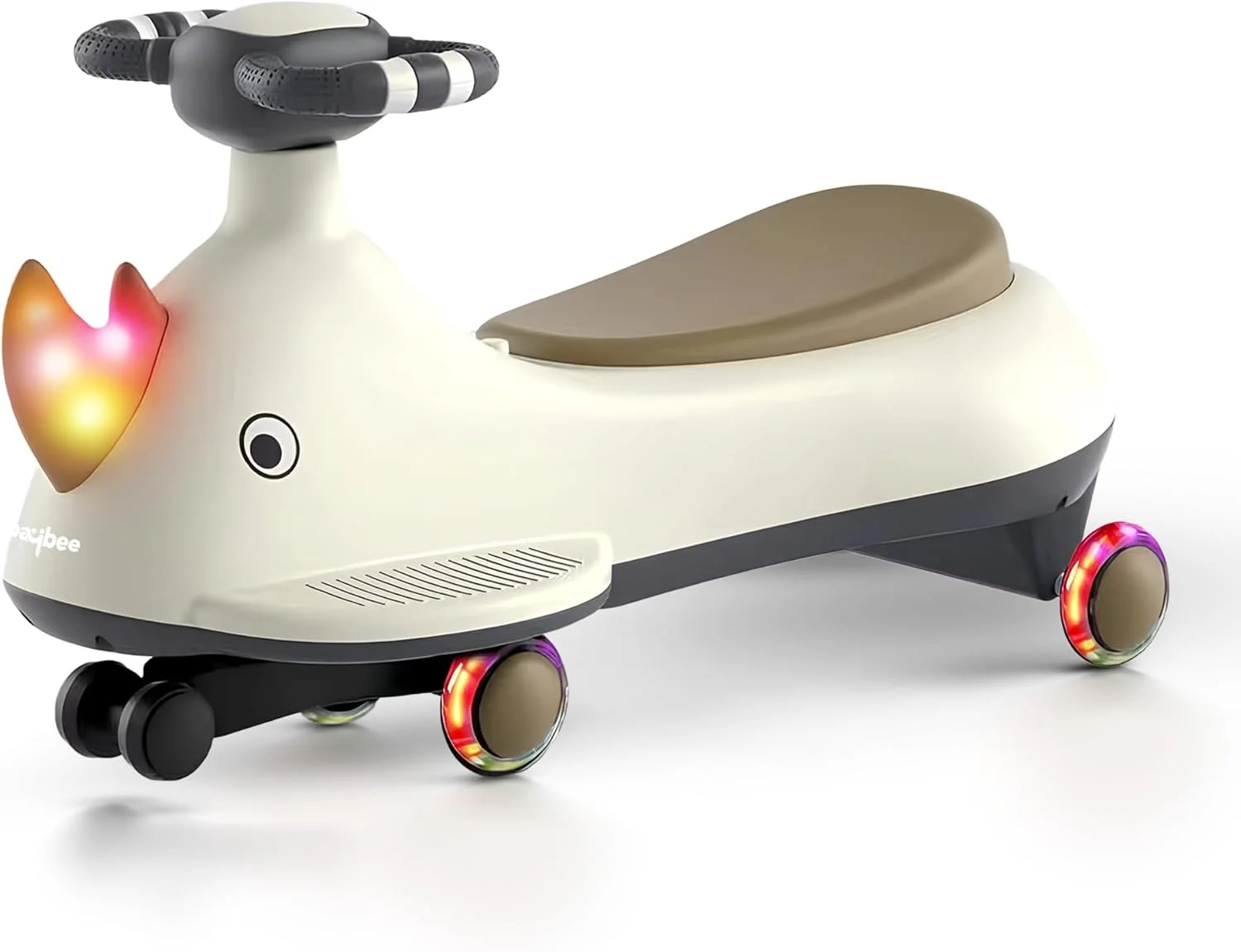 ماشین بازی کودک بایبی رینو با چرخ‌های چراغ‌دار پلی‌یورتان، موزیکال | ماشین بازی فشاری برای کودک | ماشین توئیستر جادویی برای کودکان 3 تا 8 سال (بژ)