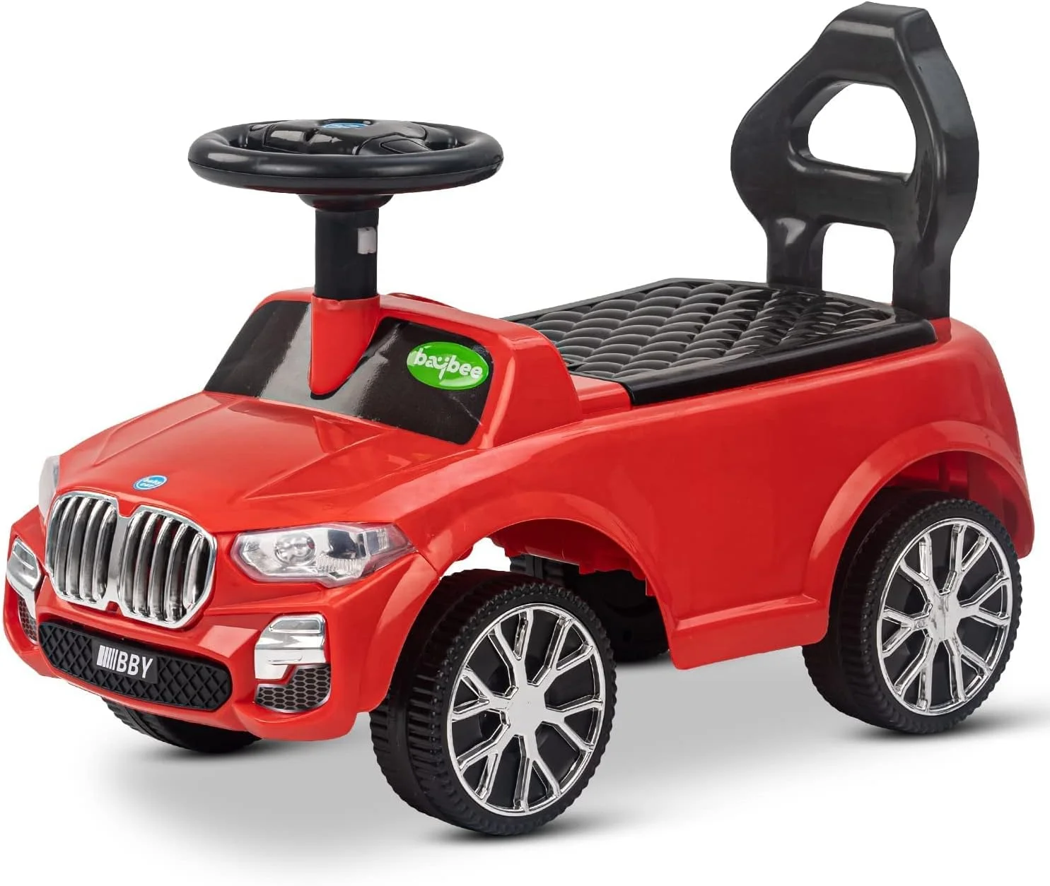 ماشین سواری کودک Baybee Magnus با دکمه بوق، فضای ذخیره سازی و پشتی بلند | ماشین هل دادنی برای کودکان 1 تا 3 سال دختر و پسر (قرمز)