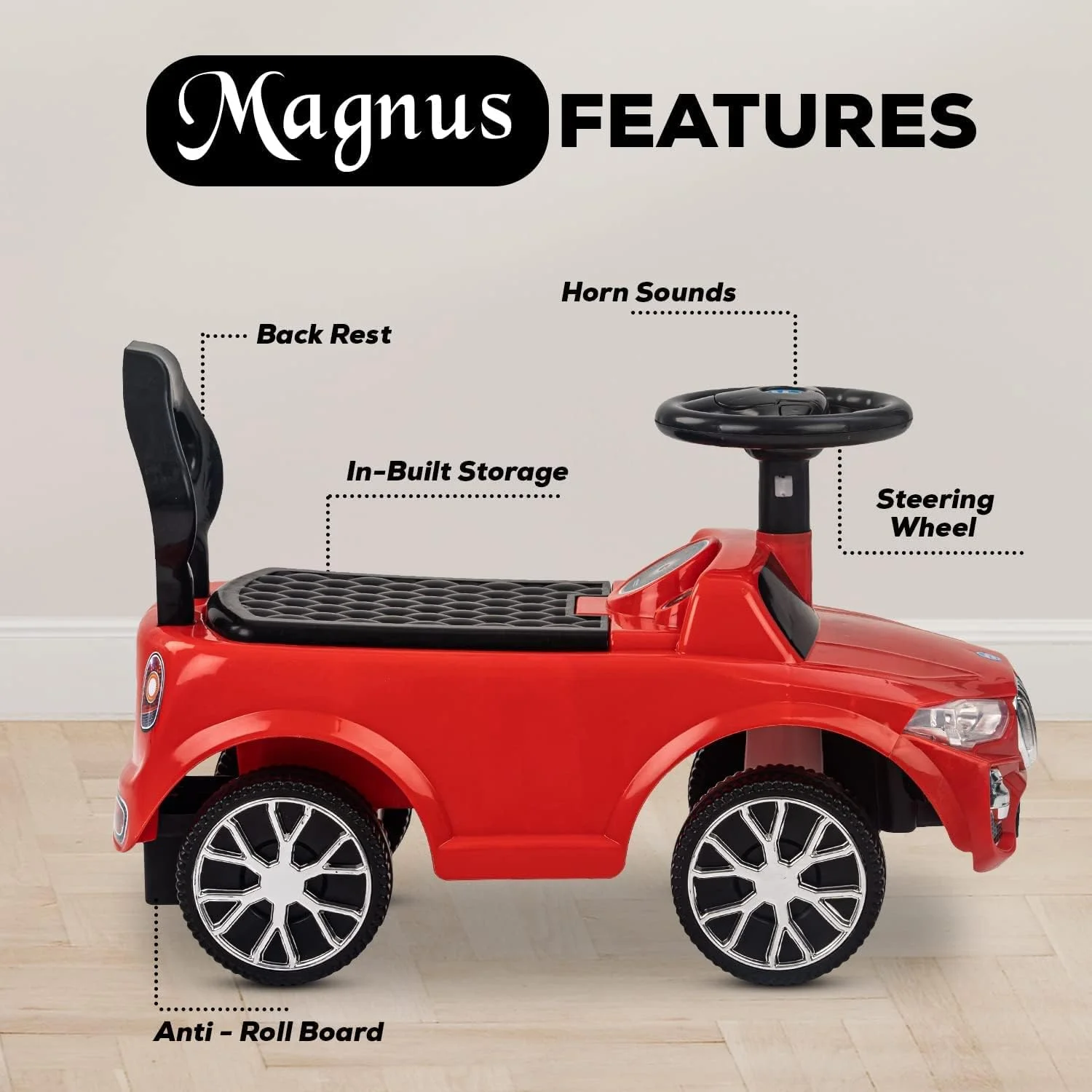 ماشین سواری کودک Baybee Magnus با دکمه بوق، فضای ذخیره سازی و پشتی بلند | ماشین هل دادنی برای کودکان 1 تا 3 سال دختر و پسر (قرمز) ماشین سواری کودک Baybee Magnus با دکمه بوق، فضای ذخیره سازی و پشتی بلند | ماشین هل دادنی برای کودکان 1 تا 3 سال دختر و پسر (قرمز)