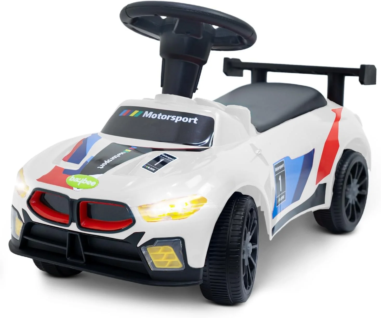 ماشین بازی کودک Baybee Drift، ماشین سواری با قابلیت پخش موسیقی، نور و فضای ذخیره سازی | ماشین کودک نوپا | ماشین کودک برای رده سنی 1 تا 4 سال (سفید)