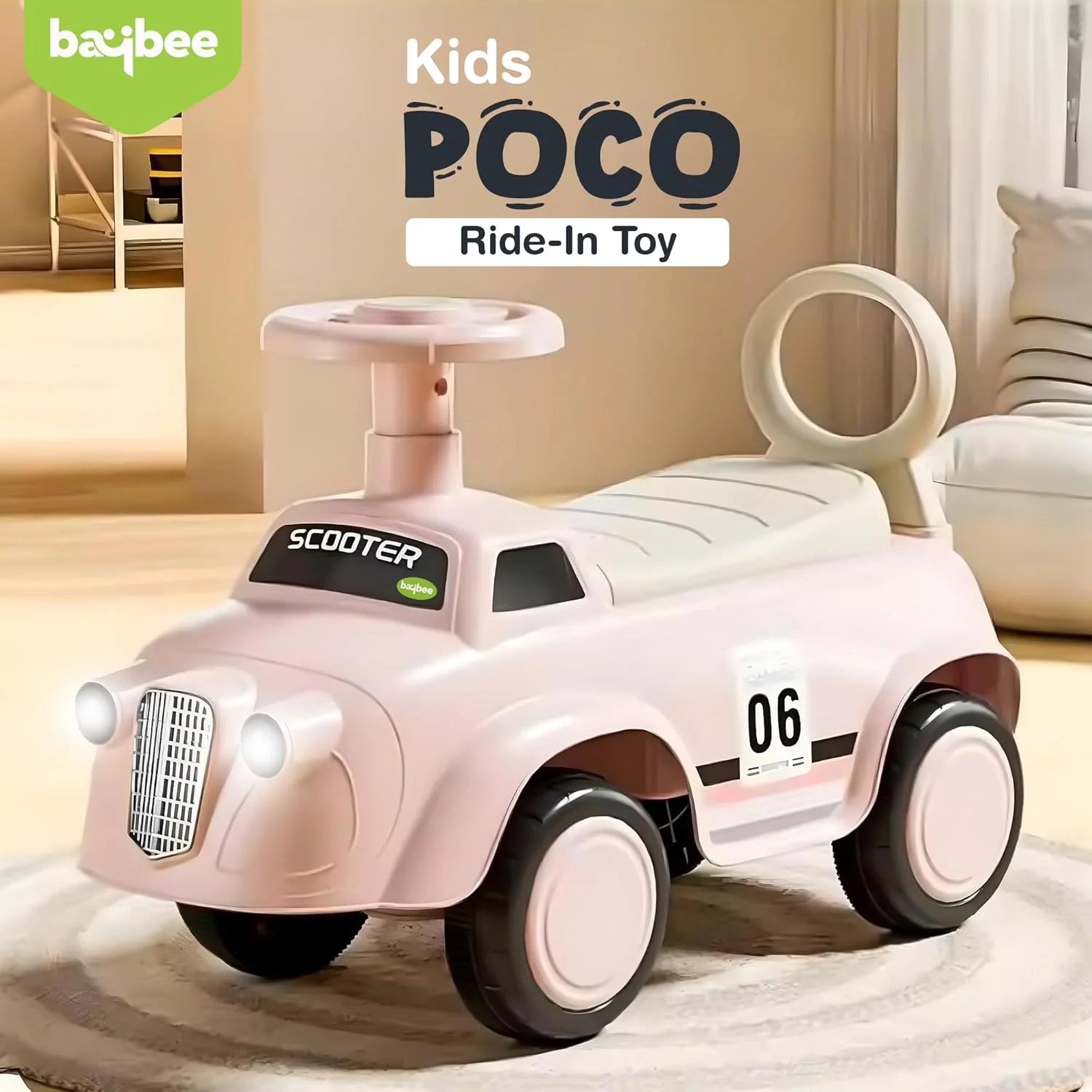 ماشین بازی کودک بایبی پوکو با چراغ، موسیقی، پشتی و فضای ذخیره سازی | ماشین هل دادنی کودک برای کودکان 1 تا 3 سال (صورتی) ماشین بازی کودک بایبی پوکو با چراغ، موسیقی، پشتی و فضای ذخیره سازی | ماشین هل دادنی کودک برای کودکان 1 تا 3 سال (صورتی)