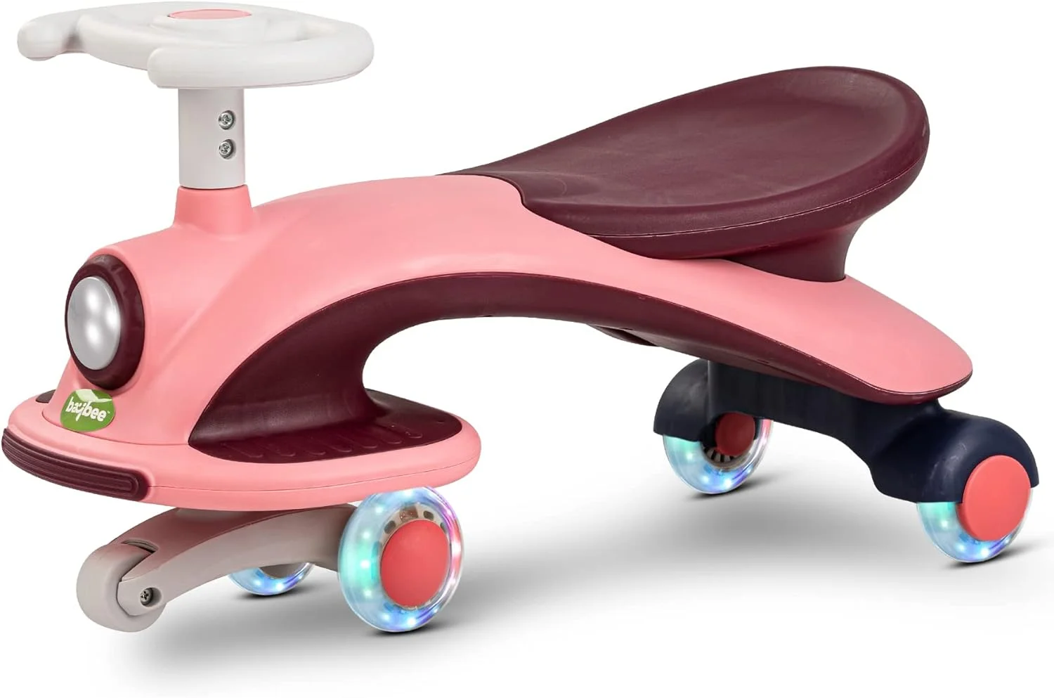 ماشین های جادویی Baybee Aero | ماشین سواری کودک با چرخ های PU LED بدون خش و چراغ های LED | ماشین بازی سواری | ماشین جادویی فشاری برای کودکان 3 تا 8 سال دختر و پسر (صورتی)