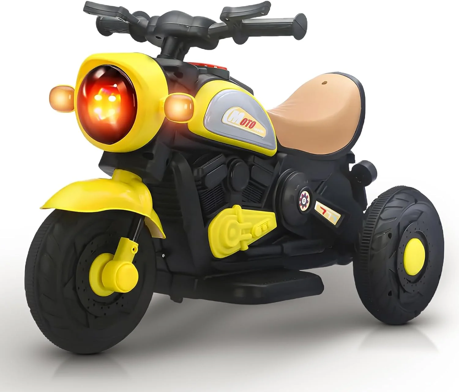 موتور سیکلت باتری خور کودک Baybee، اسباب بازی سواری با نور و موسیقی | موتور برقی شارژی کودک نوپا مناسب برای پسران و دختران 1 تا 4 سال (زرد)