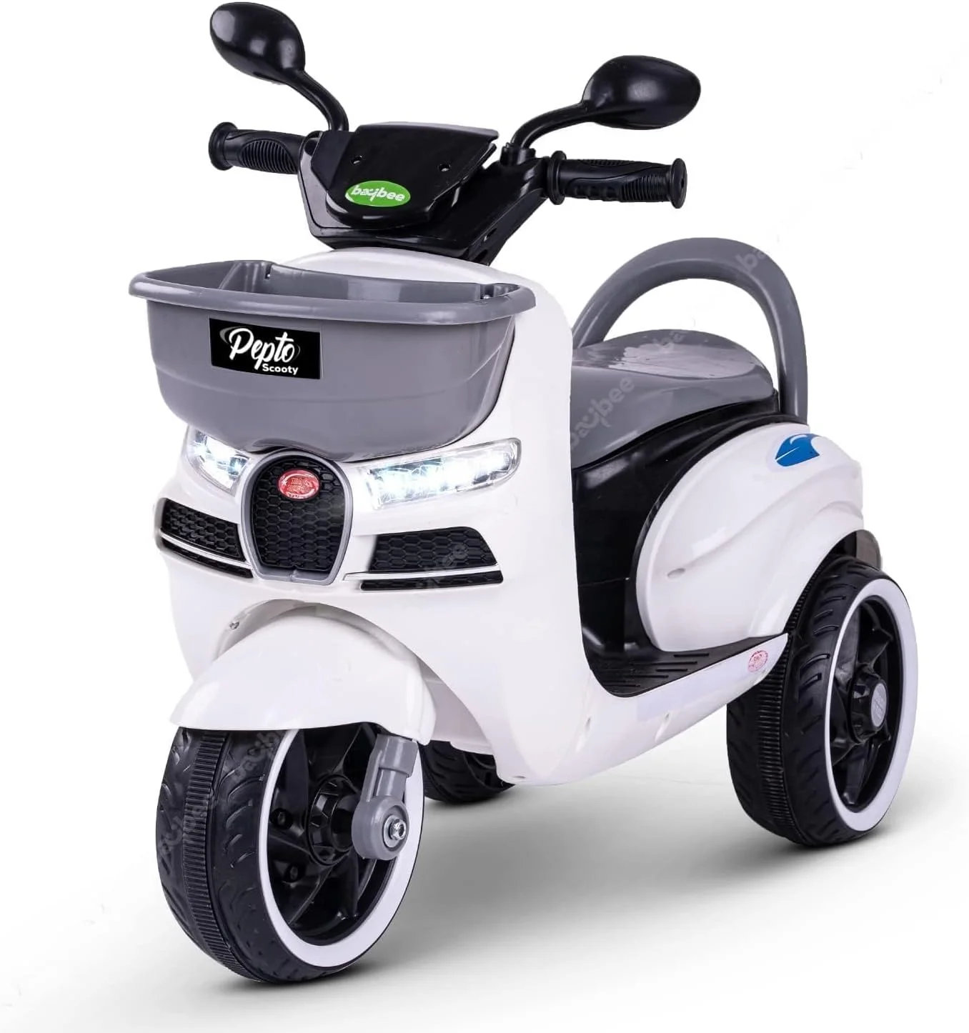 موتور سیکلت باتری خور کودک Baybee Pepto، اسباب بازی سواری موتور کودک با چراغ و موسیقی | موتور شارژی کودک | موتور برقی برای راندن کودکان 1 تا 4 سال دختر و پسر - (سفید)