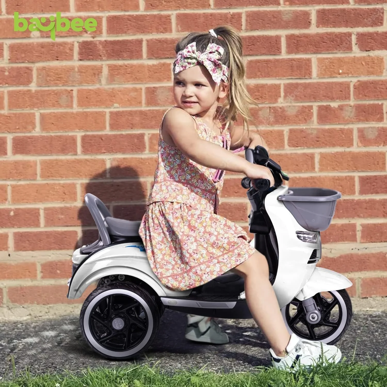 موتور سیکلت باتری خور کودک Baybee Pepto، اسباب بازی سواری موتور کودک با چراغ و موسیقی | موتور شارژی کودک | موتور برقی برای راندن کودکان 1 تا 4 سال دختر و پسر - (سفید)