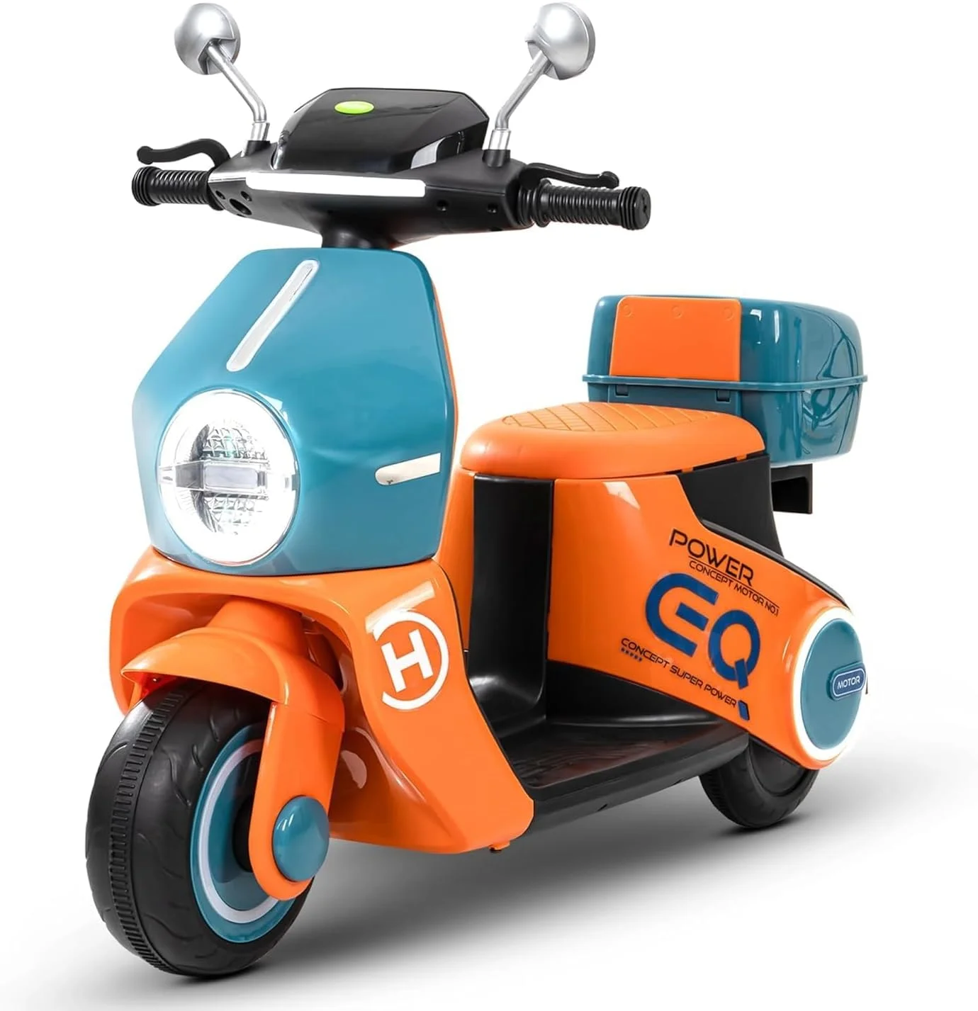 موتور شارژی کودک Baybee، اسباب بازی سواری کودک با چراغ و موزیک | موتور شارژی کودک | موتور الکتریکی برای راندن کودکان 1 تا 3 سال (نارنجی)