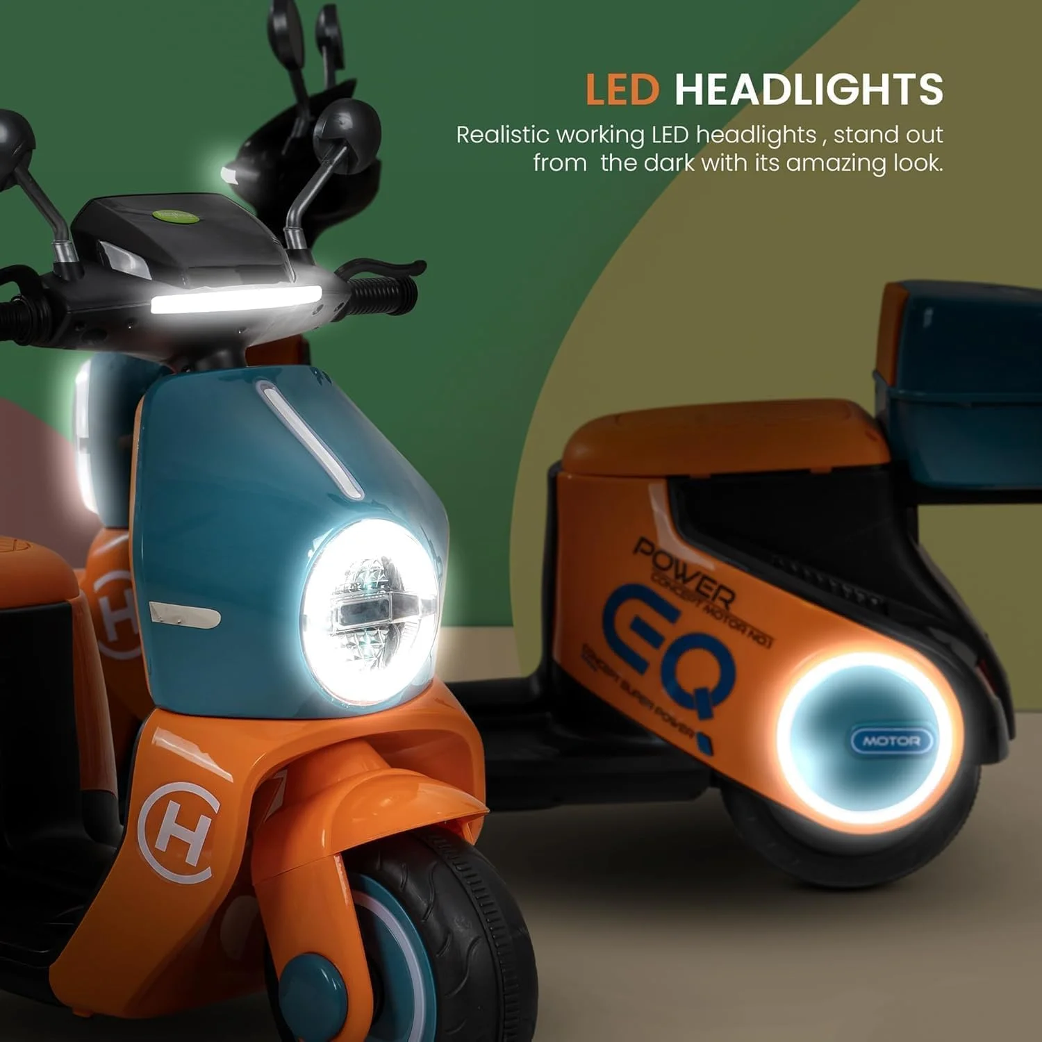 موتور شارژی کودک Baybee، اسباب بازی سواری کودک با چراغ و موزیک | موتور شارژی کودک | موتور الکتریکی برای راندن کودکان 1 تا 3 سال (نارنجی)